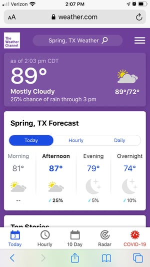 Mobile Web Design example of weather